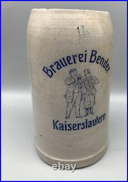 Antique K-Town Brauerei BENDER KAISERSLAUTERN german 1900 Beer Stein 1 Liter