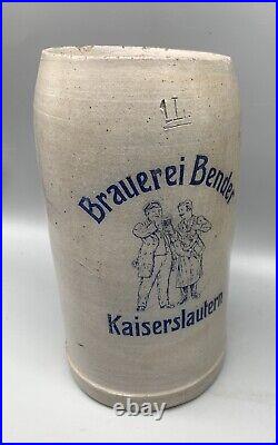 Antique K-Town Brauerei BENDER KAISERSLAUTERN german 1900 Beer Stein 1 Liter