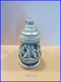 Antique Keeley Brewing Co Prosit Pottery German Beer Stein With Lid