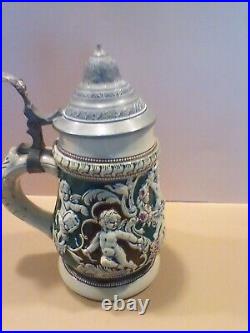 Antique Keeley Brewing Co Prosit Pottery German Beer Stein With Lid