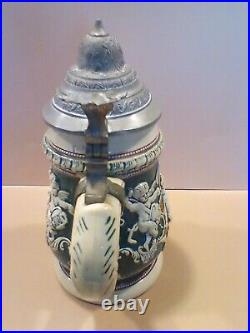 Antique Keeley Brewing Co Prosit Pottery German Beer Stein With Lid