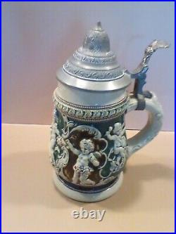 Antique Keeley Brewing Co Prosit Pottery German Beer Stein With Lid