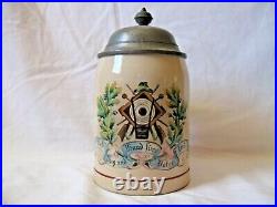 Antique Lidded Mug German Beer Stein Marksman Trophy 1910