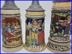 Antique Lot of 3 German Lidded Beer Stein Tankard Mugs, Made in Germany