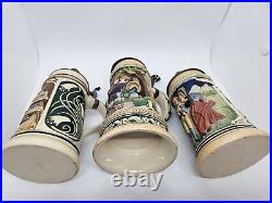 Antique Lot of 3 German Lidded Beer Stein Tankard Mugs, Made in Germany