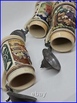 Antique Lot of 3 German Lidded Beer Stein Tankard Mugs, Made in Germany