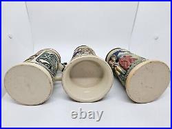 Antique Lot of 3 German Lidded Beer Stein Tankard Mugs, Made in Germany