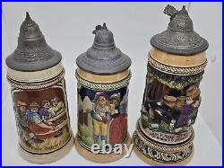 Antique Lot of 3 German Lidded Beer Stein Tankard Mugs, Made in Germany