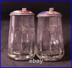 Antique Matching Pair of German Glass Beer Steins withPorcelain Inlays c. 1870s
