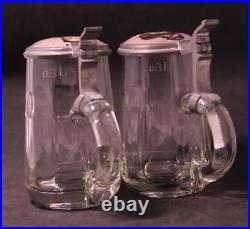 Antique Matching Pair of German Glass Beer Steins withPorcelain Inlays c. 1870s