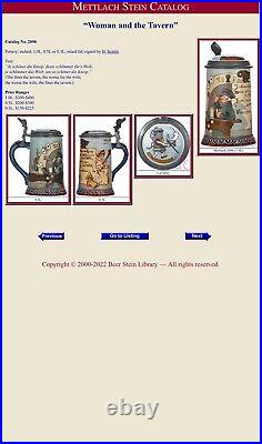 Antique Mettlach 1L German Beer Stein'Woman and the Tavern #2090