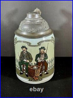 Antique Mettlach Etched Tapestry Stein 2967 Farmers with Piglets Mug 0.5L Stein