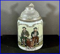 Antique Mettlach Etched Tapestry Stein 2967 Farmers with Piglets Mug 0.5L Stein