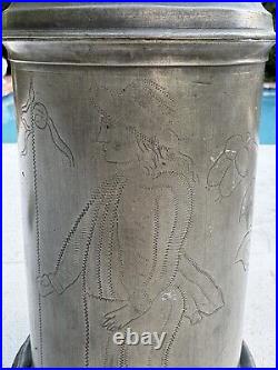 Antique Pewter Lidded German Tankard Stein -Dated 1822 & 1888-Players Club NYC