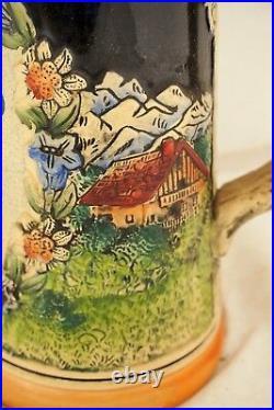 Antique Porcelain German Munchen Munich Karlsplatz 1 Liter Beer Lidded Stein Mug