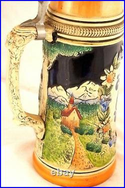 Antique Porcelain German Munchen Munich Karlsplatz 1 Liter Beer Lidded Stein Mug