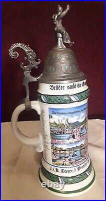 Antique Porcelain WWI Regimental Pionier Burger Lithophane German Beer Stein