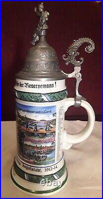 Antique Porcelain WWI Regimental Pionier Burger Lithophane German Beer Stein