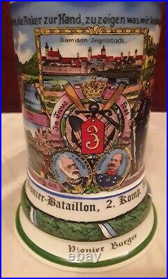 Antique Porcelain WWI Regimental Pionier Burger Lithophane German Beer Stein