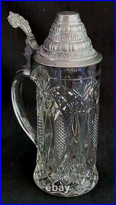 Antique Pressed Glass German Beer Stein Lid 9.5 Gerstensaft Frohsinn Schofft