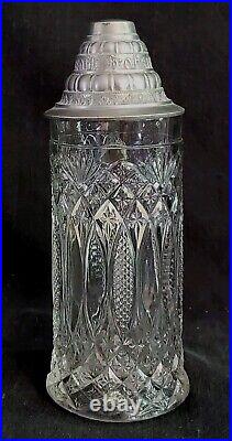 Antique Pressed Glass German Beer Stein Lid 9.5 Gerstensaft Frohsinn Schofft