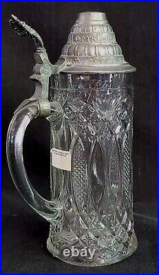 Antique Pressed Glass German Beer Stein Lid 9.5 Gerstensaft Frohsinn Schofft