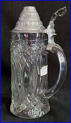 Antique Pressed Glass German Beer Stein Lid 9.5 Gerstensaft Frohsinn Schofft