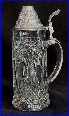 Antique Pressed Glass German Beer Stein Lid 9.5 Gerstensaft Frohsinn Schofft