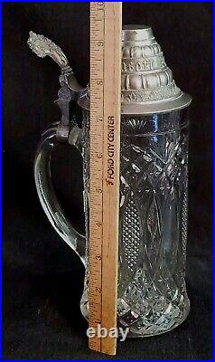 Antique Pressed Glass German Beer Stein Lid 9.5 Gerstensaft Frohsinn Schofft