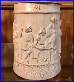 Antique Salt Glaze Stoneware German Stien Lidded Beer Mug Peasants Dance 1850s