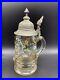 Antique-Theresienthal-German-Beer-Stein-Blown-Glass-Enamel-Paint-Pewter-Lid-0-5L-01-ge