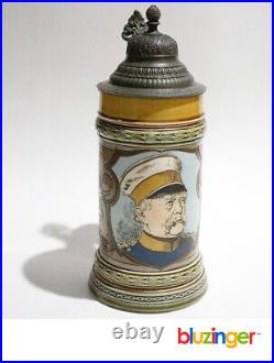 Antique V&B METTLACH 1794 BISMARK 0.5L Beer Stein Presentation Lid ZIEMERS 1908