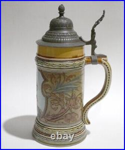 Antique V&B METTLACH 1794 BISMARK 0.5L Beer Stein Presentation Lid ZIEMERS 1908