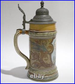 Antique V&B METTLACH 1794 BISMARK 0.5L Beer Stein Presentation Lid ZIEMERS 1908