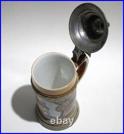 Antique V&B METTLACH 1794 BISMARK 0.5L Beer Stein Presentation Lid ZIEMERS 1908