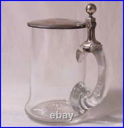 Antique/Vintage German Blown Glass Beer Stein Silver Lid by Gebruder Kuhn c. 1930