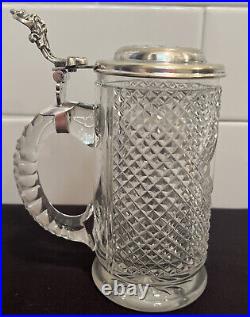 Antique Vintage Silverplate Cut Glass Strawberry Pattern German Beer Stein Mug