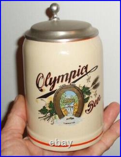 Antique W Germany Olympia Beer Stoneware Lidded Stein Gerz German Breweriana