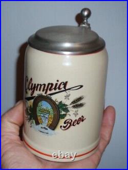 Antique W Germany Olympia Beer Stoneware Lidded Stein Gerz German Breweriana