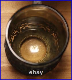 Antique amber glass German beer stein fancy pewter footring doves overlay 1/2L