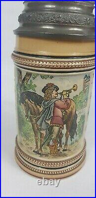 Antique early 20thC R. Merkelbach German pottery pewter lid beer stein 1/2L#983