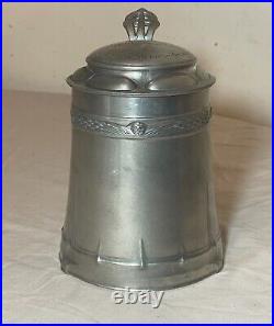 Antique ornate 1800's Arts & Crafts engraved pewter German lidded beer stein mug