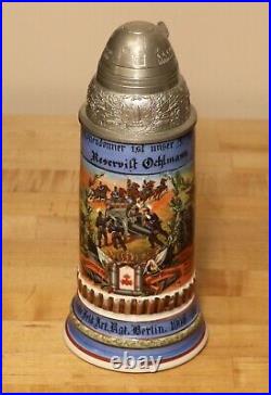 Artillery Antique German Regimental beer stein with screw fuse lid + litho 1/2L