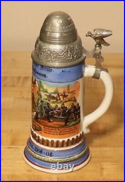 Artillery Antique German Regimental beer stein with screw fuse lid + litho 1/2L
