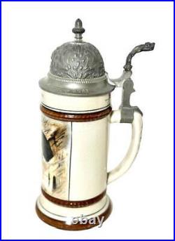 Atq Lion of Lucerne Luzern German Regimental Pewter Lithophane Lidded Beer Stein