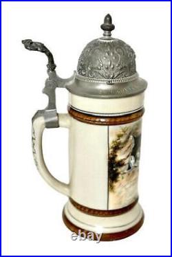 Atq Lion of Lucerne Luzern German Regimental Pewter Lithophane Lidded Beer Stein