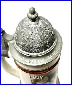 Atq Lion of Lucerne Luzern German Regimental Pewter Lithophane Lidded Beer Stein