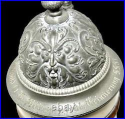 Atq Lion of Lucerne Luzern German Regimental Pewter Lithophane Lidded Beer Stein