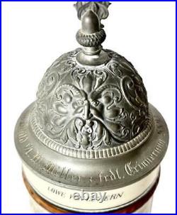 Atq Lion of Lucerne Luzern German Regimental Pewter Lithophane Lidded Beer Stein