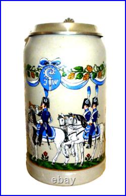 Augustiner Brau Münchner Burgerkavallerie 1810 lidded Masskrug German Beer Stein